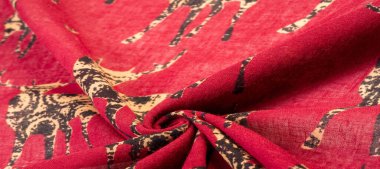 Desen, Arkaplan, Dekor, Art Nouveau, Tekstil, Sanat, Tasarım, Geyik silueti baskılı kırmızı pamuk kumaş, modern fütürist ince resim,