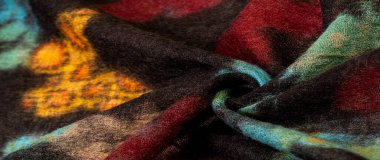 Doku, arkaplan, dekor, modern, tekstil, sanat, tasarım, renkli kelebek desenli siyah yün kumaş