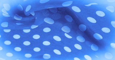 Arkaplan dokusu, dekoratif süs, mavi benekli ipek kumaş, kumaşın şekli veya silindiri andıran yuvarlak noktalar..