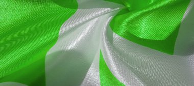 Doku, arka plan, desen, ipek yeşil ve beyaz krep nefes. Bir baskı ile Labirent Küp Geometrik Kumaş. Projeleriniz için en iyi çözüm. Bu kumaşla en iyisi olacaksın..