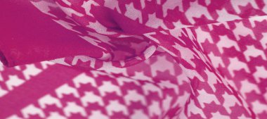 Doku, arkaplan, desen, ipek kumaş, beyaz arkaplandaki kırmızı rengin parlaklığı. Ünlü Fransız moda tasarımcısının kumaşındaki desen. Projeler arzularını yerine getirecek.