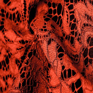 Doku, arkaplan, desen, kırmızı dantel kumaş, kabartmalı dantel kumaş, her iki kenarda da istiridye. Projeleriniz için uygun, tasarım, vs..