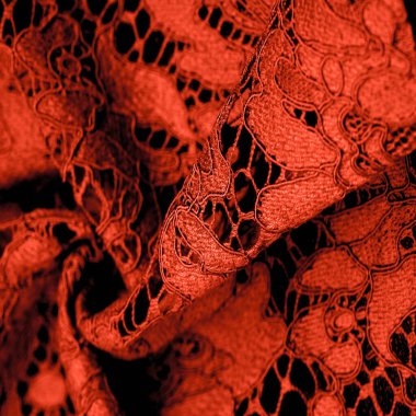 Doku, arkaplan, desen, kırmızı dantel kumaş, kabartmalı dantel kumaş, her iki kenarda da istiridye. Projeleriniz için uygun, tasarım, vs..