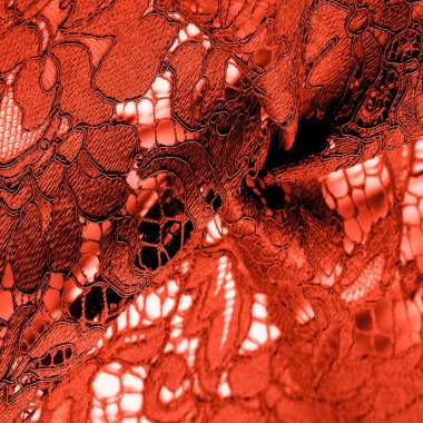 Doku, arkaplan, desen, kırmızı dantel kumaş, kabartmalı dantel kumaş, her iki kenarda da istiridye. Projeleriniz için uygun, tasarım, vs..