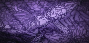 Arkaplan dokusu, dekoratif süs, koyu lacivert ipek kumaş, çiçek deseni, kıvrım, resif, dalgalı, dalgalı, dalgalı, küçük dalga veya kumaşın yüzeyinde bir dizi dalga,