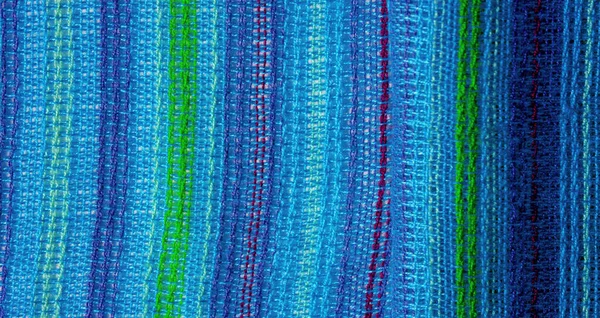 Textúra Háttér Minta Képeslap Szövet Kék Türkiz Csíkos Kék Zöld — Stock Fotó
