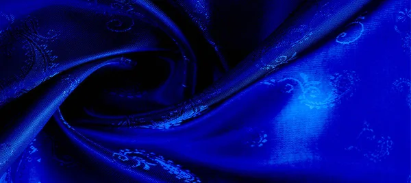 Textura Fondo Patrón Tejido Gasa Seda Azul Con Estampado Paisley — Foto de Stock