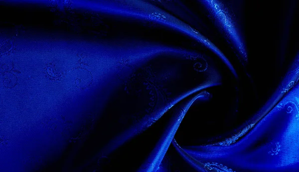Tekstura Tło Wzór Niebieski Jedwabny Szyfon Tkanina Nadrukiem Paisley Jest — Zdjęcie stockowe