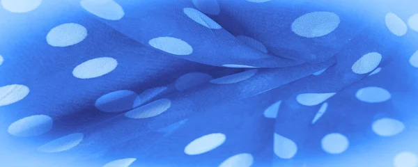 Textura Fondo Adorno Decorativo Tela Seda Lunares Azules Puntos Redondos — Foto de Stock