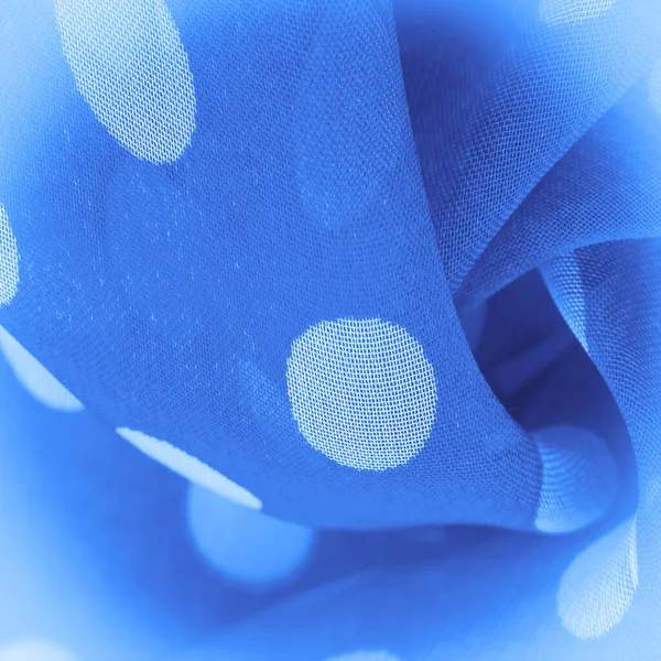 Háttér Textúra Dekoratív Dísz Kék Pöttyös Selyem Szövet Kerek Pontok — Stock Fotó