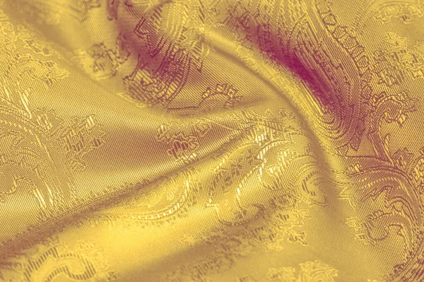 Texture Sfondo Tessuto Seta Giallo Questo Giallo Stampaggio Crepe Seta — Foto Stock