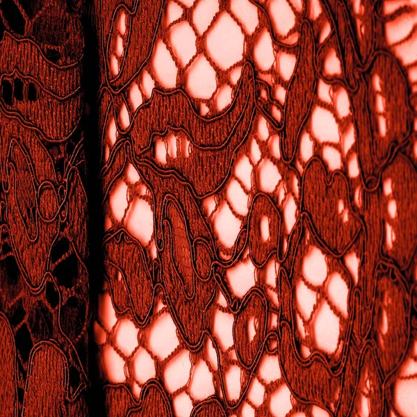 Textur Hintergrund Muster Roter Spitzenstoff Zart Geprägter Spitzenstoff Beiden Kanten — Stockfoto