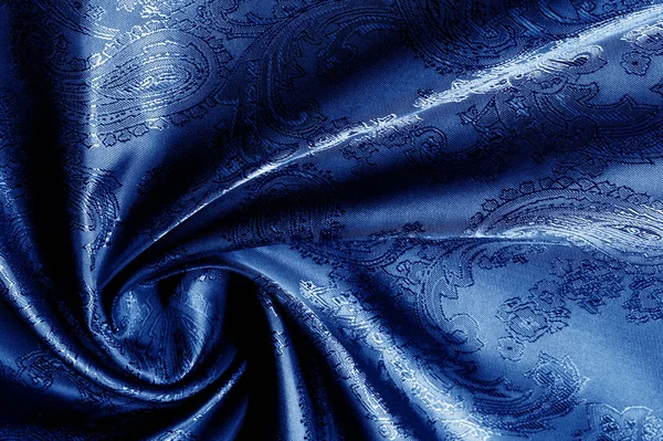 Textur Hintergrund Dunkelblau Marineblau Saphirin Errötender Stoff Mit Paisley Muster — Stockfoto