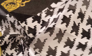 Arkaplan dokusu, dekoratif süs, ipek kumaş tarçın bej ve sarı, resim, geometrik, çiçekli veya diğer elementlerin kombinasyonunun grafik dekorasyonu.