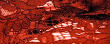 Doku, arkaplan, desen, kırmızı dantel kumaş, kabartmalı dantel kumaş, her iki kenarda da istiridye. Projeleriniz için uygun, tasarım, vs..