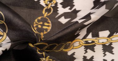 Arkaplan dokusu, dekoratif süs, ipek kumaş tarçın bej ve sarı, resim, geometrik, çiçekli veya diğer elementlerin kombinasyonunun grafik dekorasyonu.