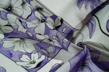 Doku, arkaplan, desen, koleksiyon, ipek kumaş, kadın eşarbı, mavi gözlüklü beyaz krem, yeşil kenar.