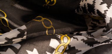 Arkaplan dokusu, dekoratif süs, ipek kumaş tarçın bej ve sarı, resim, geometrik, çiçekli veya diğer elementlerin kombinasyonunun grafik dekorasyonu.