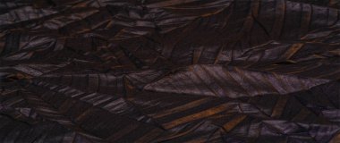 Doku. Geçmişi. şablon. Duvar kağıdı. Sarı altın çizgili siyah ipek kumaş, kırışık kumaş.