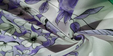 Doku, arkaplan, desen, koleksiyon, ipek kumaş, kadın eşarbı, mavi gözlüklü beyaz krem, yeşil kenar.