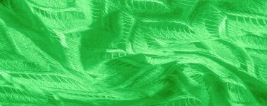 Doku, arkaplan, desen, ipek kumaş, yeşil, katmanlı dantel tül, sonsuzluk döngüsü şeklinde elmas işlemeli eşarp.