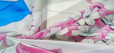 Doku, arka plan, desen, koleksiyon, ipek kumaş, kadın eşarp, pembe tonları ile beyaz krem, mavi 