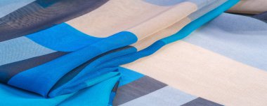 Doku, arka plan, ipek kumaş deseni, dikdörtgen eşkenar dörtgen, bohem baskı, tasarım ve proje aksan için dekoratif kumaş, çok renkli Grunge mavi masmavi bej gri