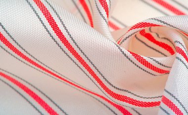 desenli, kompozit tekstil, yoğun ipek kumaş, beyaz, kırmızı ve gri çizgiler, kumaşta çizgi, dar şerit. özellik, çizgi, çizgi, çizgi, iz,