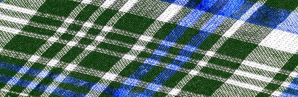 Texture Sfondo Modello Tessuto Scozzese Scacchi Blu Verde Colori Bianchi — Foto Stock