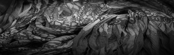 Háttér Textúra Fekete Fehér Selyem Szövet Ezüst Titán Virágos Minta — Stock Fotó