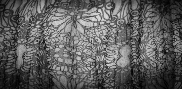 Texture Fond Tissu Soie Noir Blanc Argenté Titane Motif Floral — Photo