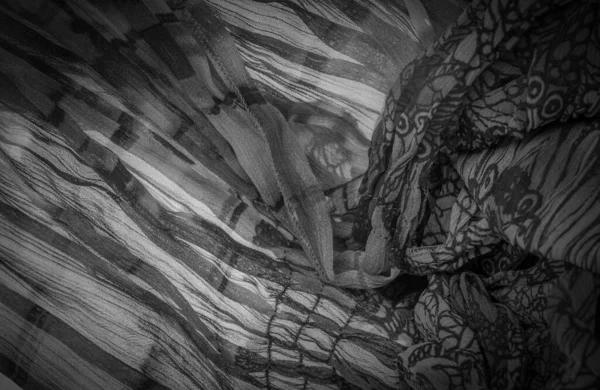 Текстура Тла Чорно Біла Шовкова Тканина Срібло Титан Квітковий Візерунок — стокове фото