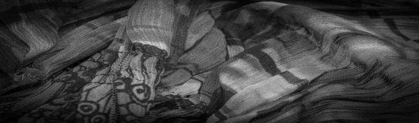 Pozadí Textura Černá Bílá Hedvábná Tkanina Stříbro Titan Květinový Vzor — Stock fotografie