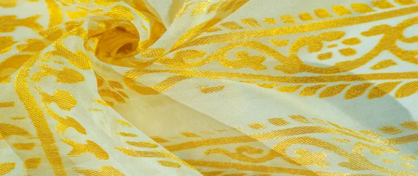 Textura Vzor Kolekce Hedvábná Tkanina Dámská Šála Zlatý Pastel Béžovém — Stock fotografie