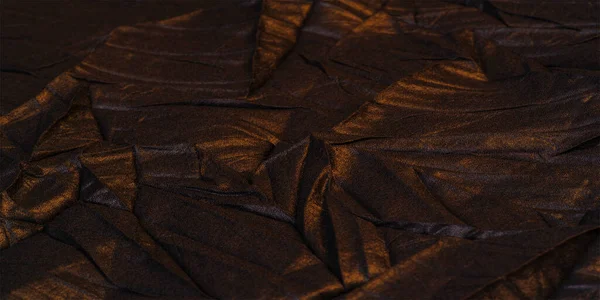 金黄色条纹的黑色真丝织物 皱褶织物 — 图库照片