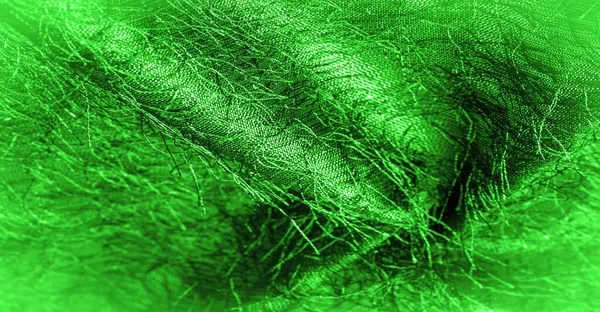背景の質感 装飾品 緑の絹の生地 織物の糸 ふわふわの効果 外観や表面の質感 — ストック写真