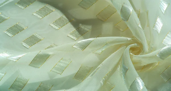 Текстура Фон Рисунок Открытка Шелковая Ткань Металлическими Квадратными Платиновыми Вкладышами — стоковое фото
