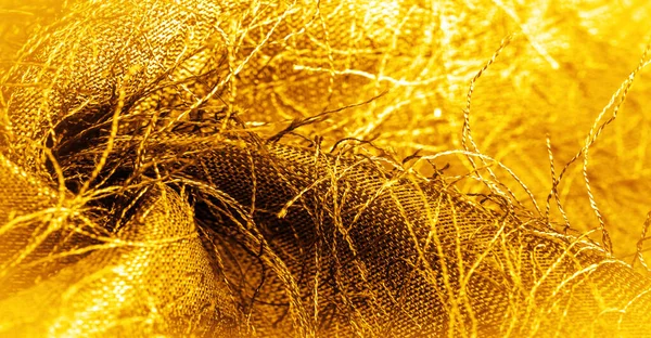 Textura Fundo Ornamento Decorativo Tecido Seda Ouro Amarelo Fios Tecidos — Fotografia de Stock