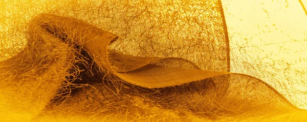Σύνθεση Φόντου Διακοσμητικό Στολίδι Κίτρινο Χρυσό Μεταξωτό Ύφασμα Υφαντά Νήματα — Φωτογραφία Αρχείου