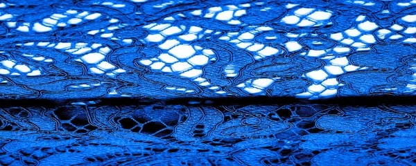 Tekstura Tło Wzór Niebieska Koronka Tkanina Delikatna Wytłaczana Koronka Tkanina — Zdjęcie stockowe