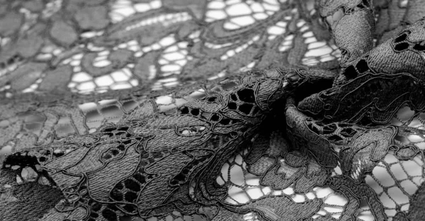 Doku Arkaplan Desen Siyah Dantel Kumaş Kabartmalı Dantel Kumaş Her — Stok fotoğraf