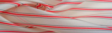 desenli, kompozit tekstil, yoğun ipek kumaş, beyaz, kırmızı ve gri çizgiler, kumaşta çizgi, dar şerit. özellik, çizgi, çizgi, çizgi, iz,