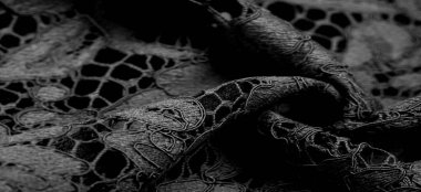 Doku, arkaplan, desen, siyah dantel kumaş, kabartmalı dantel kumaş, her iki tarafında da istiridye var. Projeleriniz için uygun, tasarım, vs..