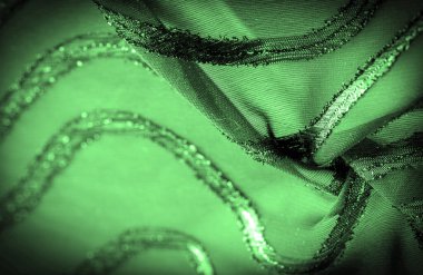 Doku arkaplan resmi. Kumaş şeffaf zümrüt yeşili. Parlak doğuştan gelen çizgileri var..