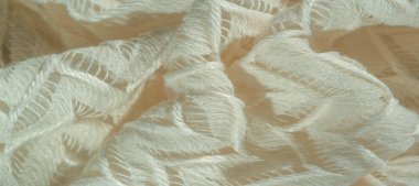 Doku, arkaplan, desen, ipek kumaş, katmanlı dantel tül, sonsuz döngüler şeklinde elmas örgü eşarp - beyaz