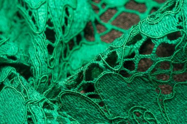 Doku, arkaplan, desen, yeşil dantel kumaş, kabartmalı dantel kumaş, her iki tarafında da istiridye var. Projeleriniz için uygun, tasarım, vs..