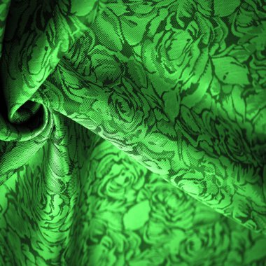 rahatlama deseni, birleşik tekstil, çiçek desenli yeşil ipek kumaş, alışılmadık hoş görsel duyular: kayganlık, serinlik, yumuşaklık; güzel görünüş, eşsiz parlaklık;