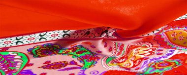 Doku, arkaplan, desenli ipek kumaş, Hint teması geleneksel şal desenli elementleri bohem desenli, dekoratif kumaş tasarım ve aksan projeleriniz için, çok renkli.