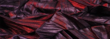 Doku. Geçmişi. şablon. Duvar kağıdı. Kırmızı çizgili siyah ipek kumaş, kırışık kumaş.