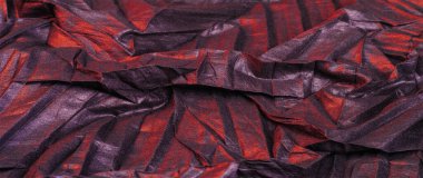 Doku. Geçmişi. şablon. Duvar kağıdı. Kırmızı çizgili siyah ipek kumaş, kırışık kumaş.